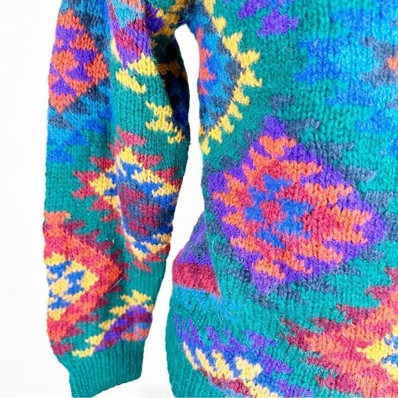 Vintage 90s Saks Fifth Avenue 100% Wool Chunky Colorful Pullover Sweater Small - Picture 3 of 7